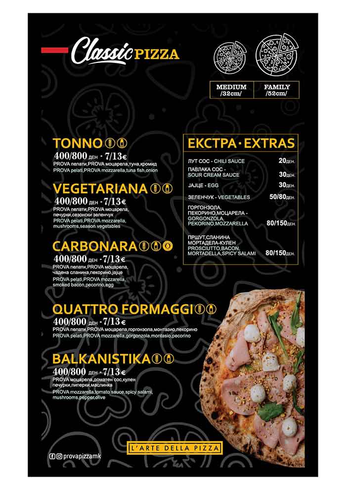 Пицерија Прова menu